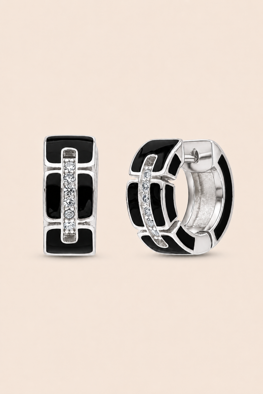 Midnight Silver Huggie Earrings