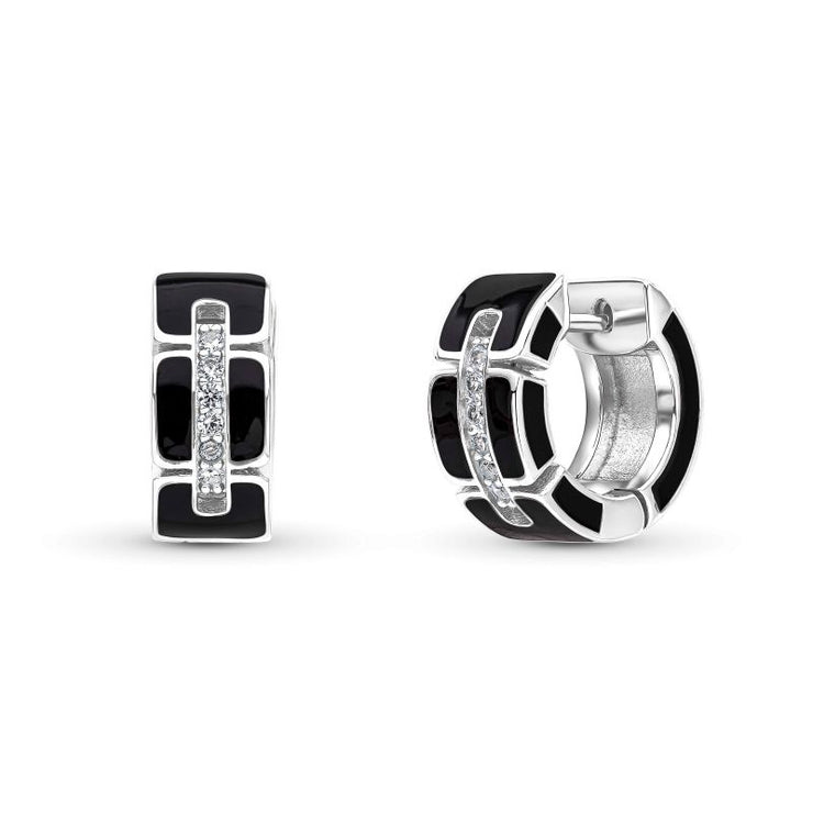 Midnight Silver Huggie Earrings
